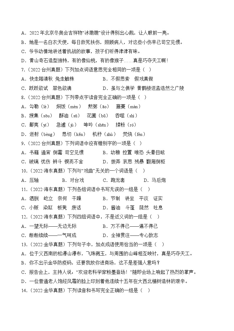 小升初语文真题分项汇编 专题01拼音、汉子、词语第2页
