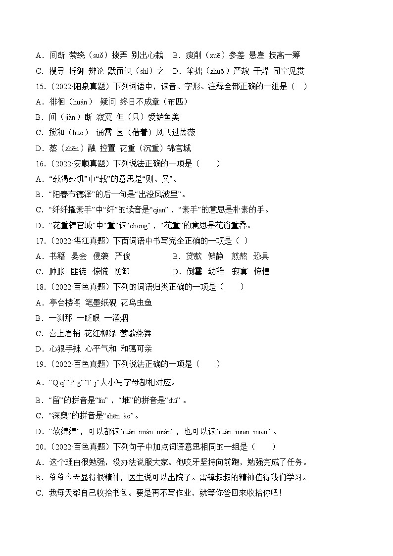 小升初语文真题分项汇编 专题01拼音、汉子、词语第3页