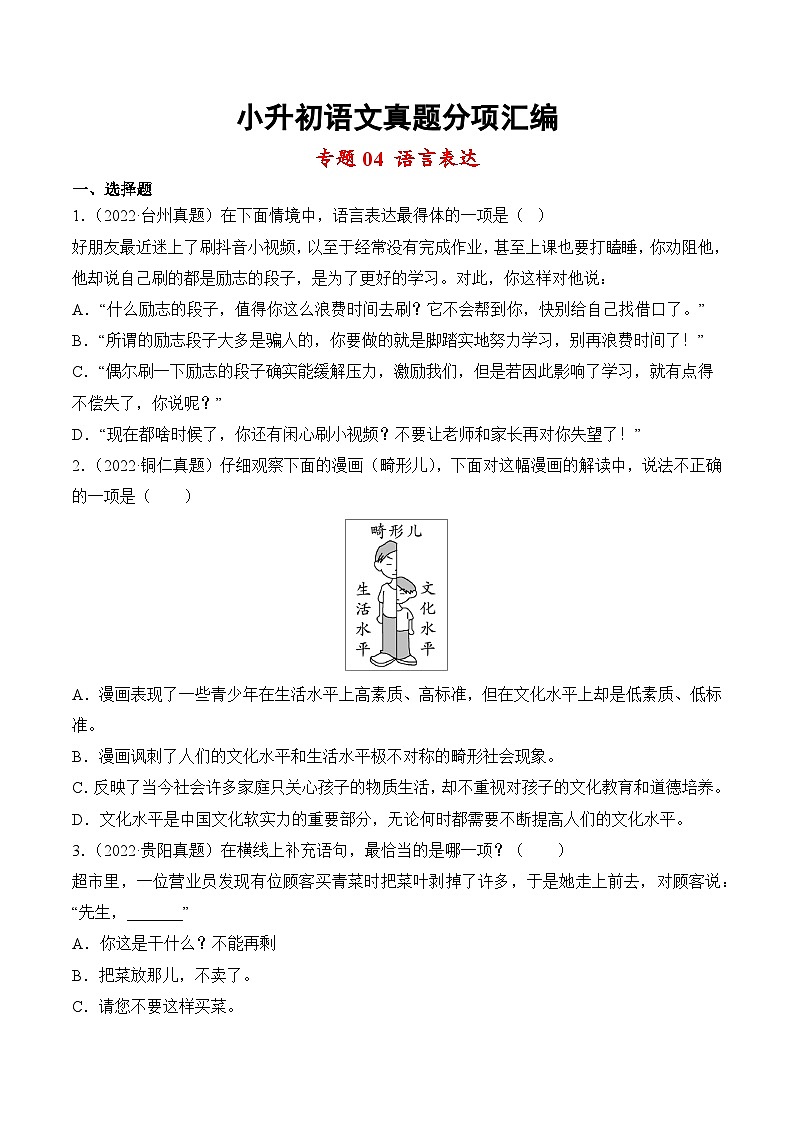 小升初语文真题分项汇编 专题04语言表达01