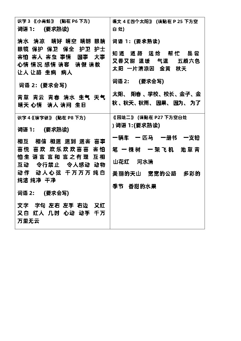 部编版语文一年级下册 语文认读词语和听写词语第2页