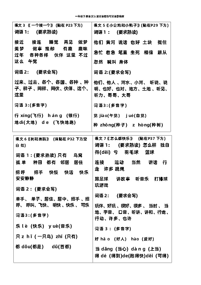 部编版语文一年级下册 语文认读词语和听写词语第3页