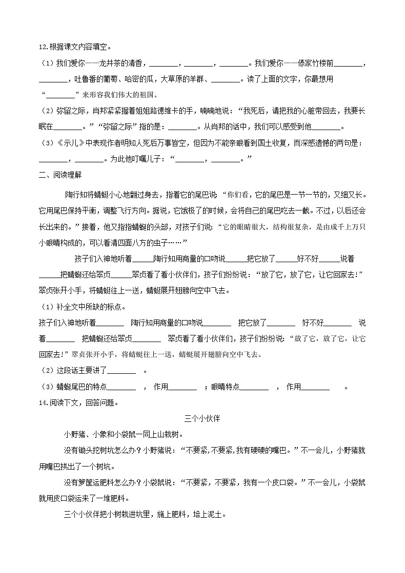 2019年甘肃省名校小升初语文真题及答案03