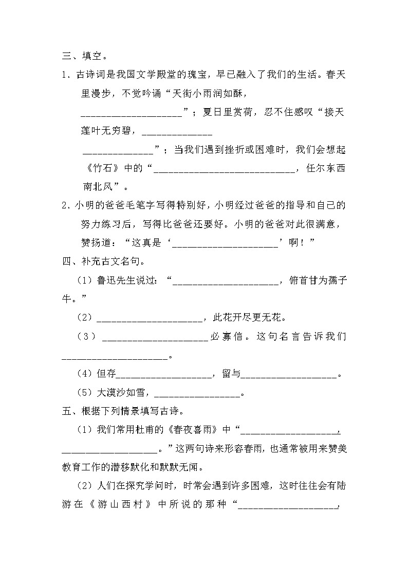 小升初积累运用专项训练（试题）六年级下册语文部编版第2页