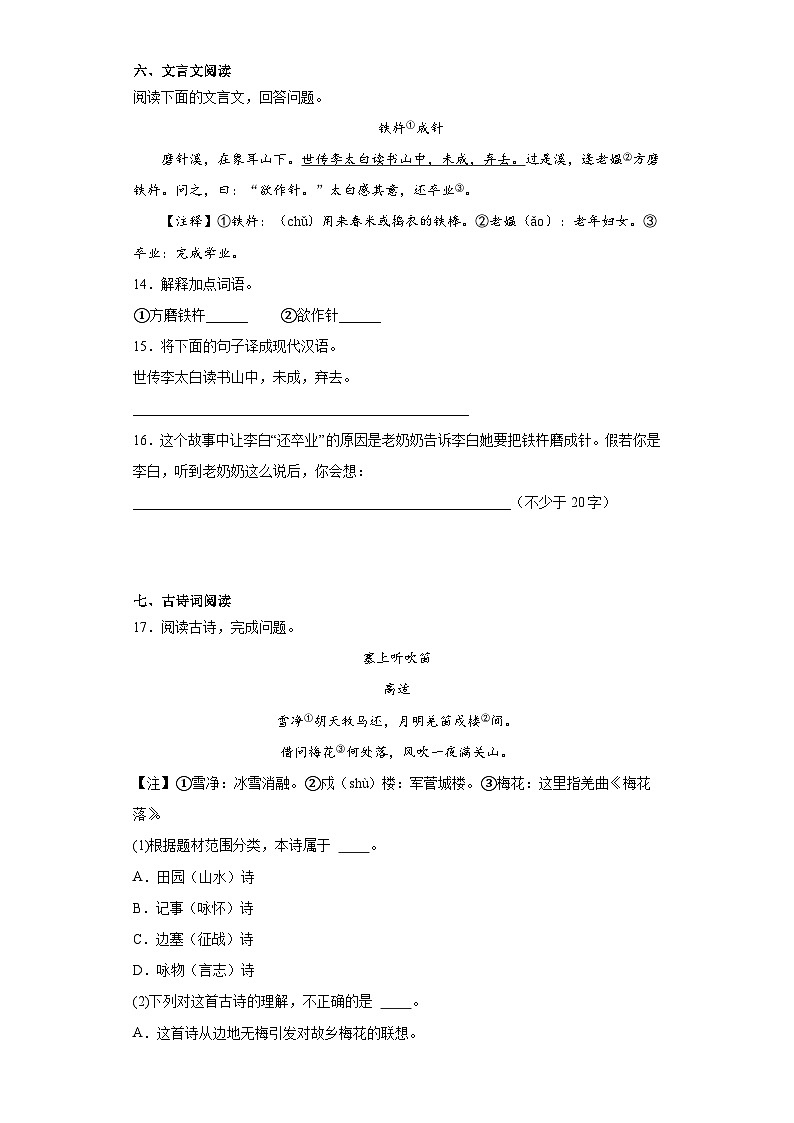 小升初重难点模拟检测卷（试题）统编版语文六年级下册第3页