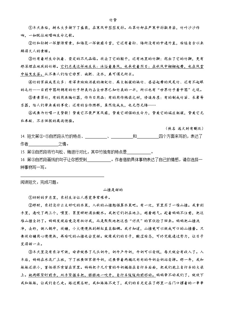 2023北京朝阳五年级（上）期末语文（教师版）第3页