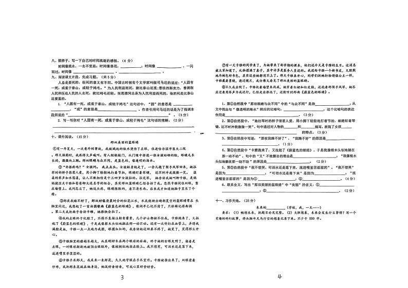河南省驻马店市上蔡县2022-2023学年六年级下学期期中语文试卷02