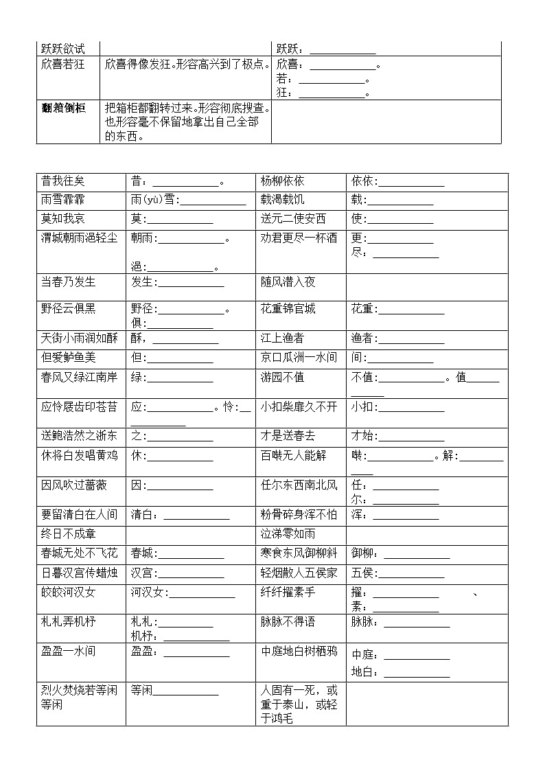 小学语文小升初专项练习（重要成语+重点词语+易错字词+重要诗句）（附参考答案）03