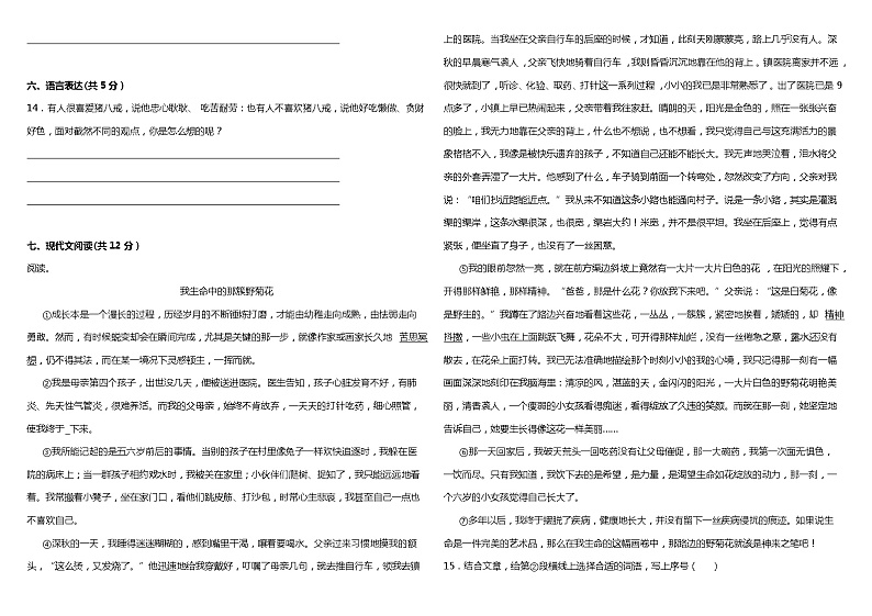 统编版小学语文五年级下册期末综合检测卷（三）03
