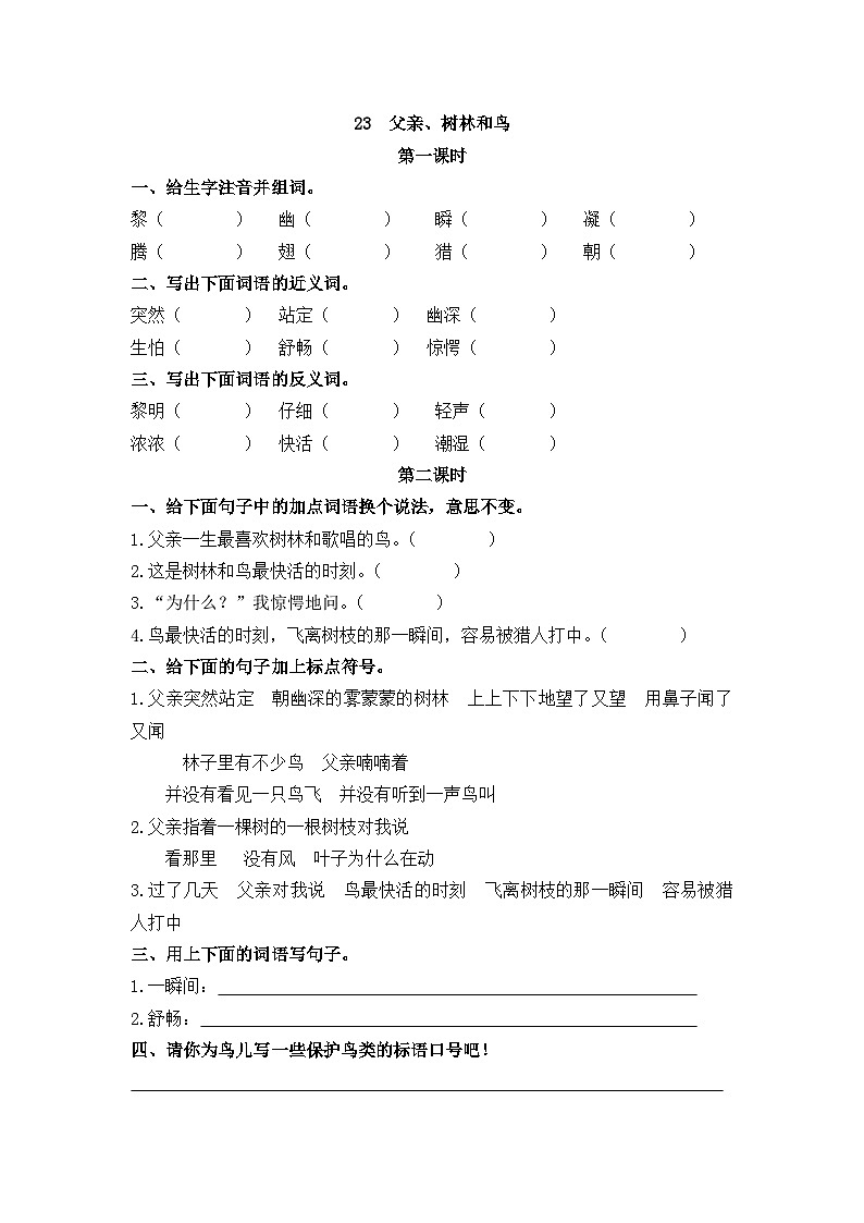 人教部编语文3上 第7单元 23.《父亲、树林和鸟》 PPT课件+教案+练习01