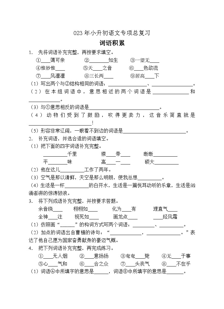 小升初专项总复习-词语积累A卷-2022-2023学年语文六年级下册（统编版）第1页