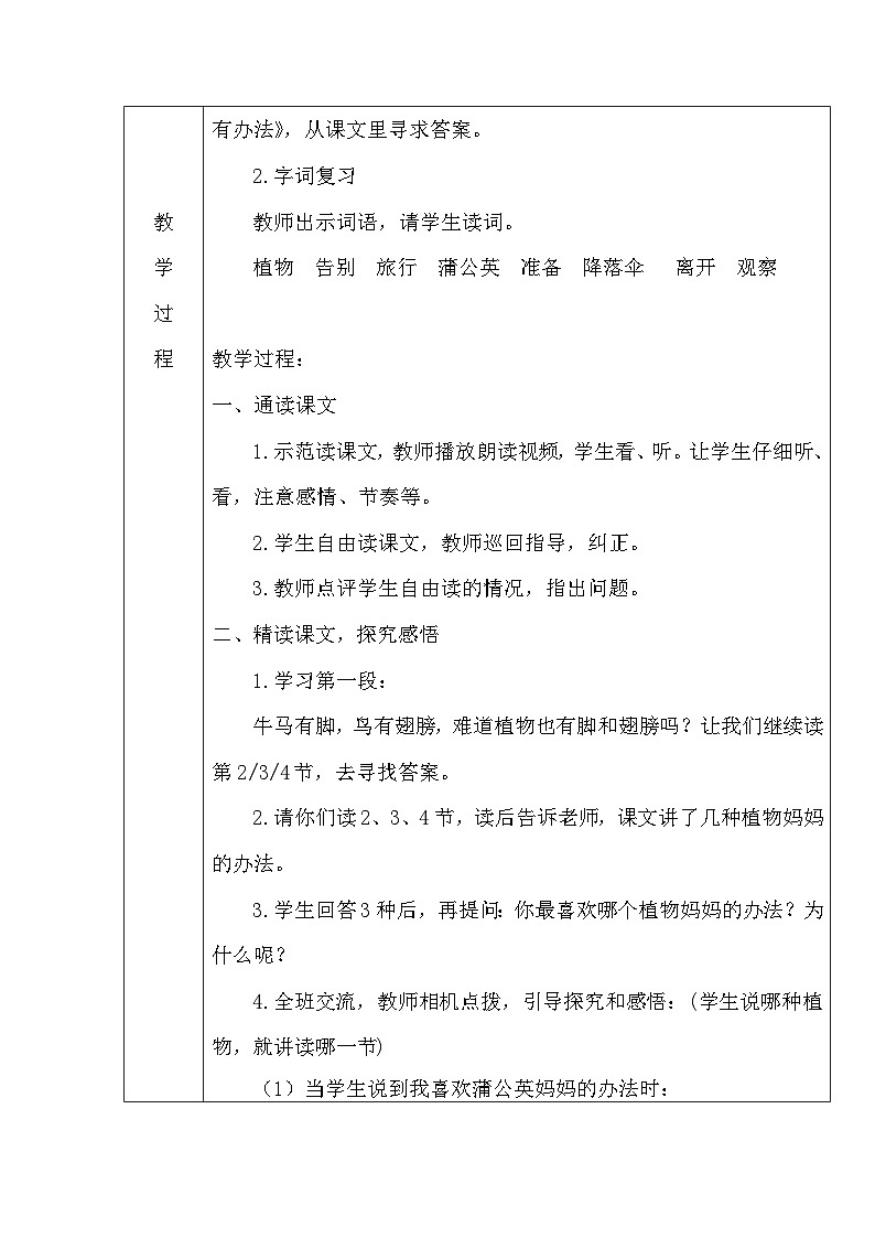 人教版聋校语文三年级上册《植物妈妈有办法》（第二课时）教学设计 仁寿县特殊教育学校 杨杰02