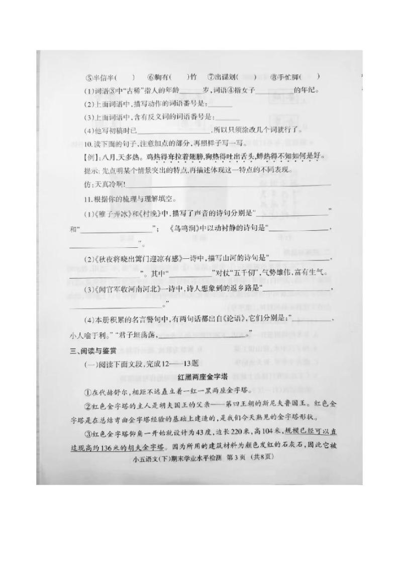 四川省成都市金牛区2022-2023学年五年级下期期末语文试卷03