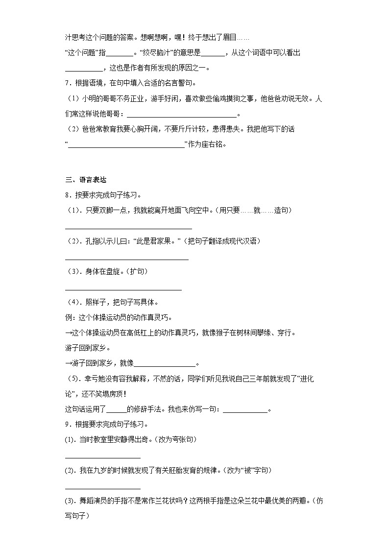 部编版语文五年级下册 23童年的发现同步练习（含解析）02