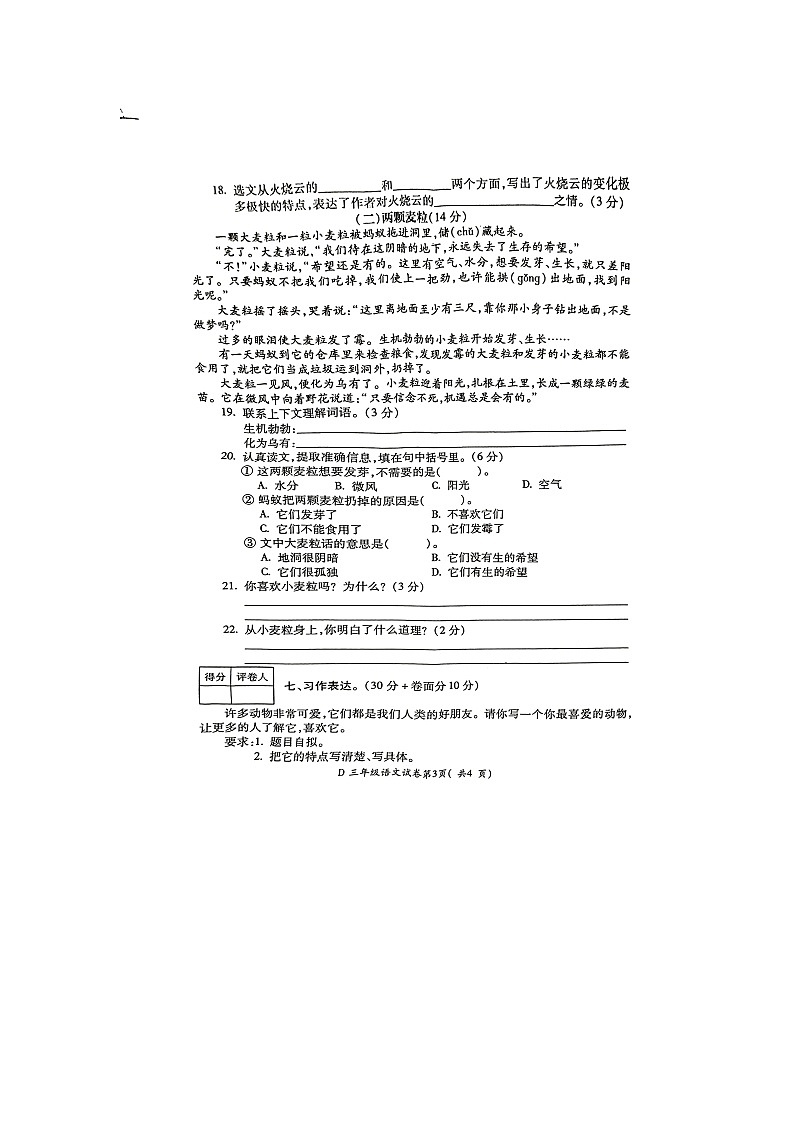 安徽省蚌埠市2022-2023学年三年级下学期6月期末语文试题03