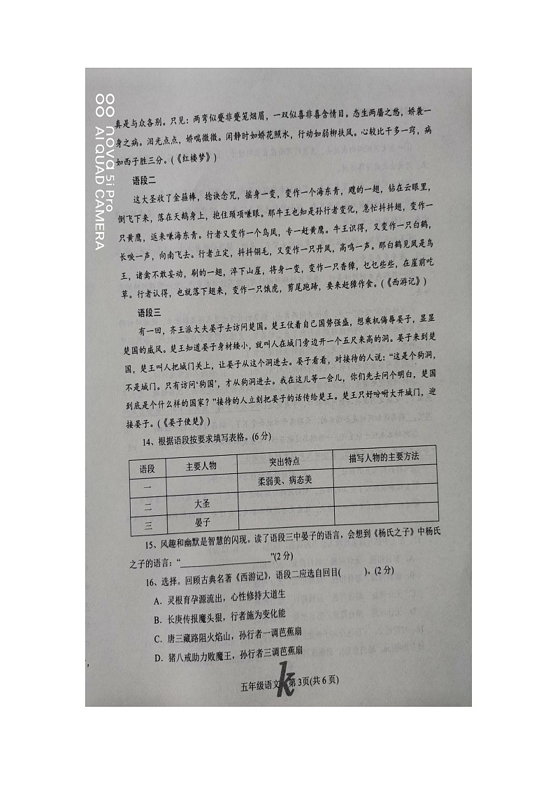 河南省南阳市西峡县2022-2023学年五年级下学期6月期末语文试题第3页