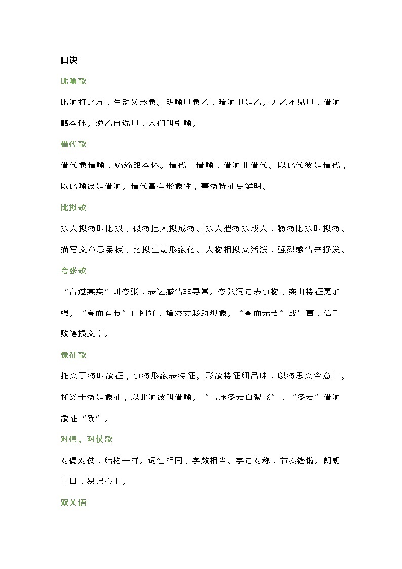 小学语文修辞手法口诀歌+练习题（附答案）第1页