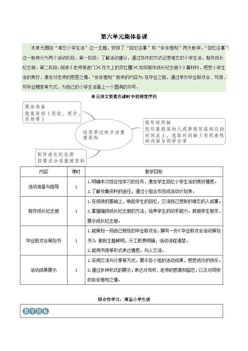 2023部编六年级语文下册第六单元综合性学习：难忘小学生活新学习单教案01