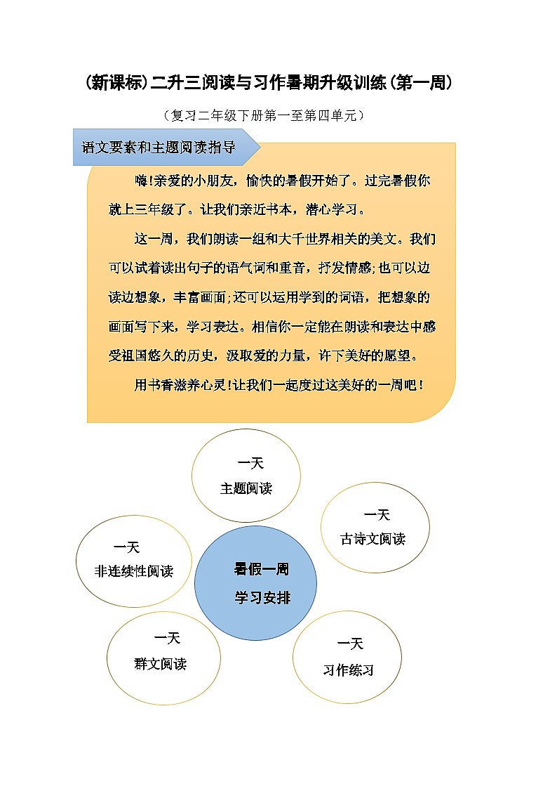 (新课标)二升三阅读与习作暑期升级训练(第一周)01