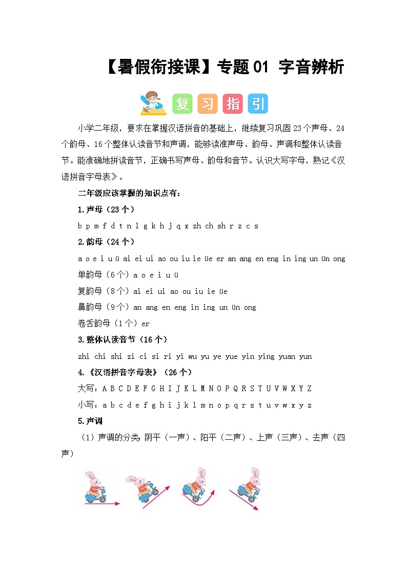 专题01 字音辨析（讲义+试题）二升三语文暑假衔接课（部编版）01