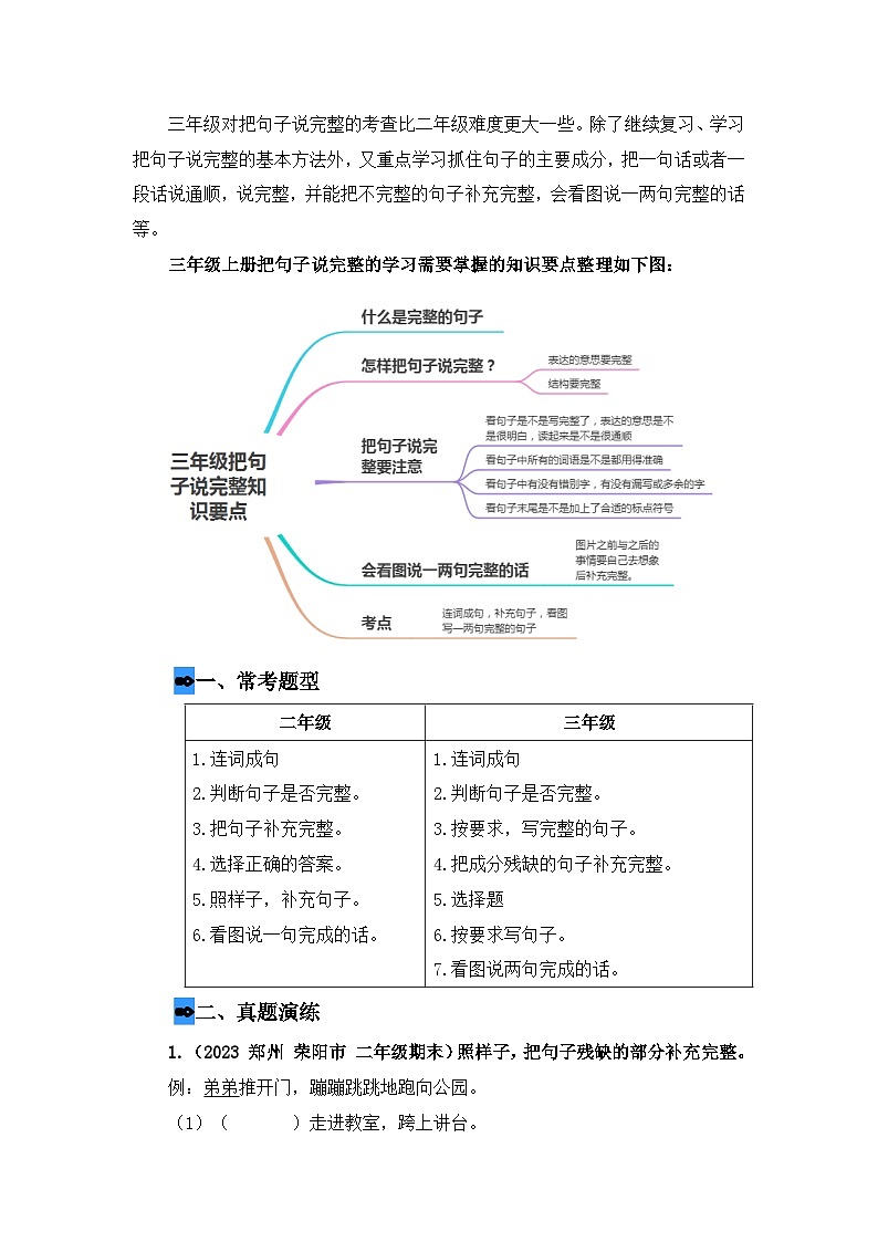 专题03 把句子说完整（讲义+试题）二升三语文暑假衔接课（部编版）03