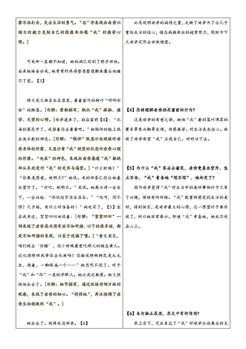 专题09  同步讲义：《秋天的怀念》新课预习-2023年小升初语文无忧衔接 （统编版）  （原卷版）第3页