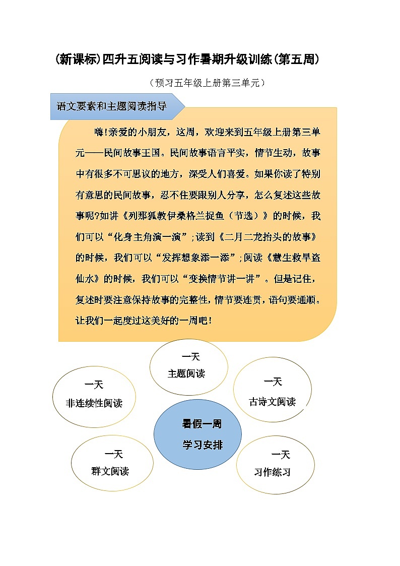 (新课标)四升五语文阅读与习作暑期升级训练(第五周)01
