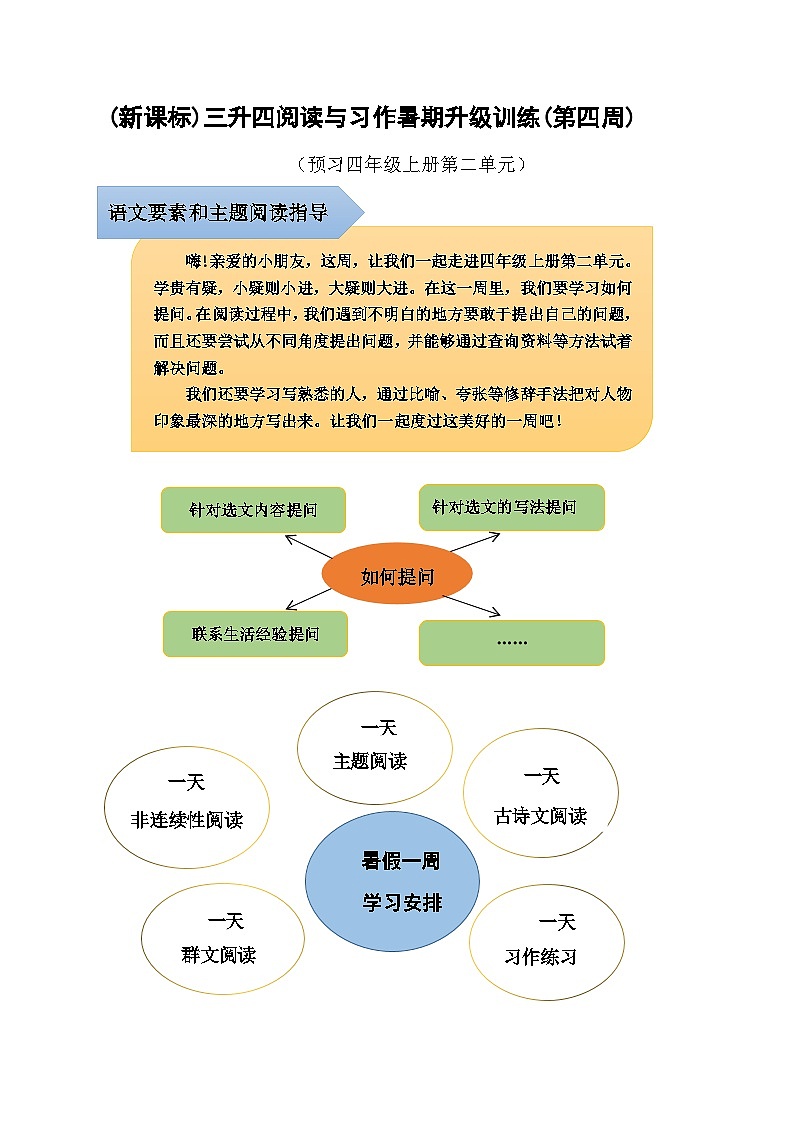 (新课标)三升四语文阅读与习作暑期升级训练(第四周)01