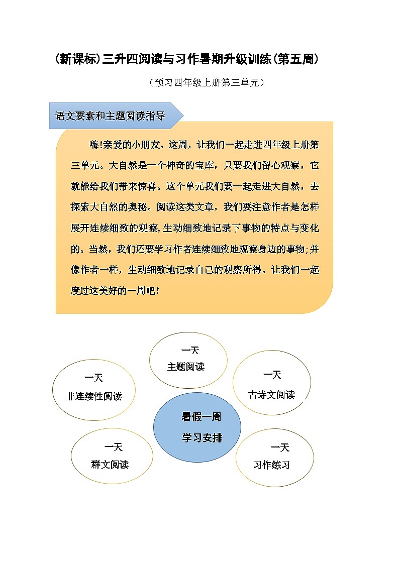 (新课标)三升四语文阅读与习作暑期升级训练(第五周)01