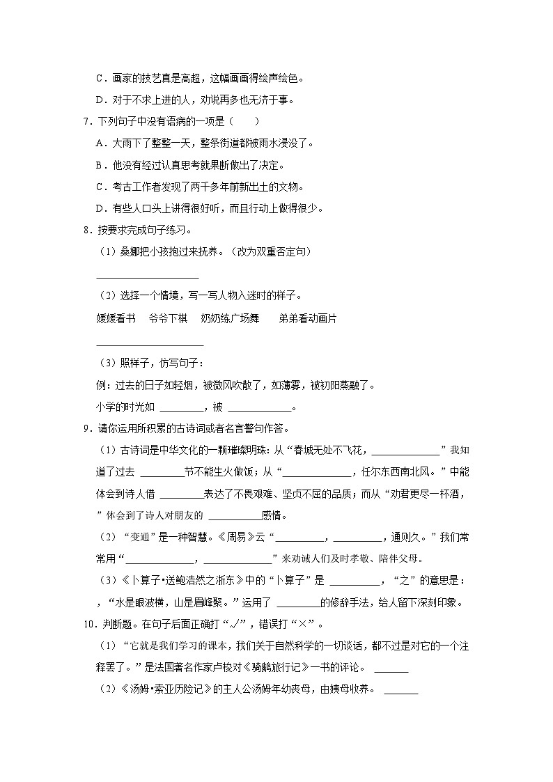 2023年河南省洛阳市栾川县小升初语文试卷02