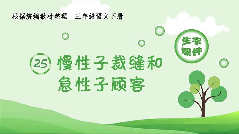 部编版三年级语文下册（生字课件）25 慢性子裁缝和急性子顾客第1页