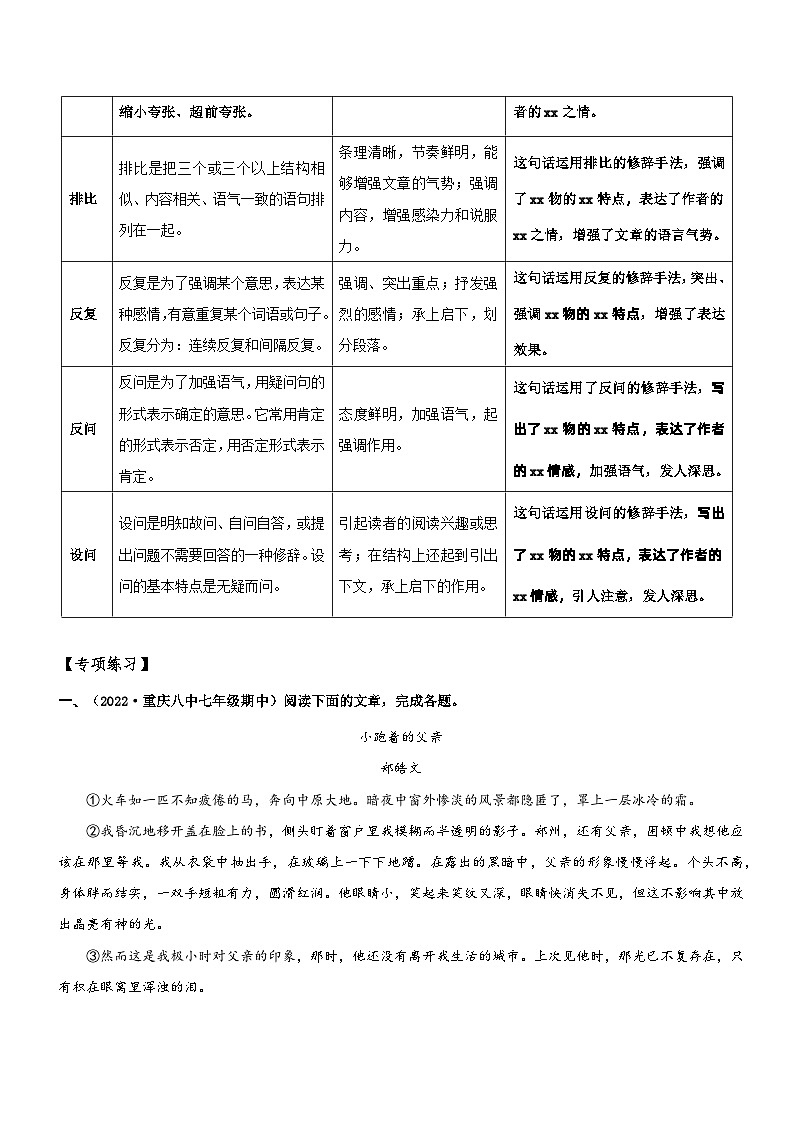 统编版语文小升初暑期提升讲练 专题13  拓展讲义：【常用的修辞手法及其作用】（原卷版+解析版）02