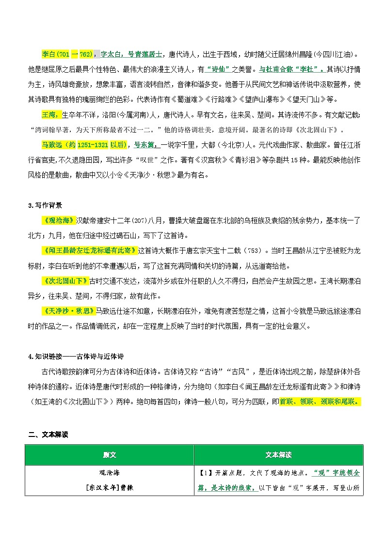 统编版语文小升初暑期提升讲练 专题15  同步讲义：《古代诗歌四首》新课预习（原卷版+解析版）02