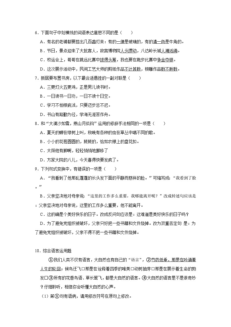 2023年广东省江门市小升初语文试卷02