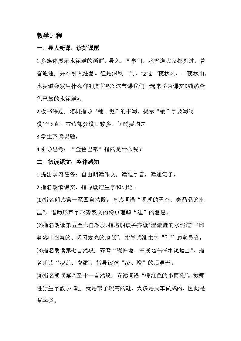 5《铺满金色巴掌的水泥道》课件+教案02