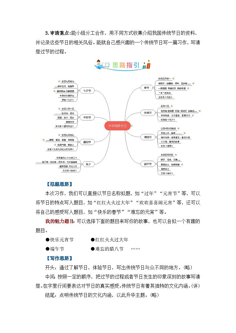 第三单元作文：中华传统节日-写作指导+范文赏析+病文升格（教案）-2023-2024学年三年级语文下册单元作文素材积累（部编版）第2页