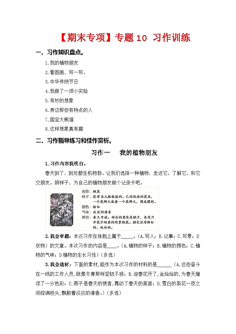 专题 10习作训练  --2023-2024学年三年级语文下册期末专项复习（部编版）01