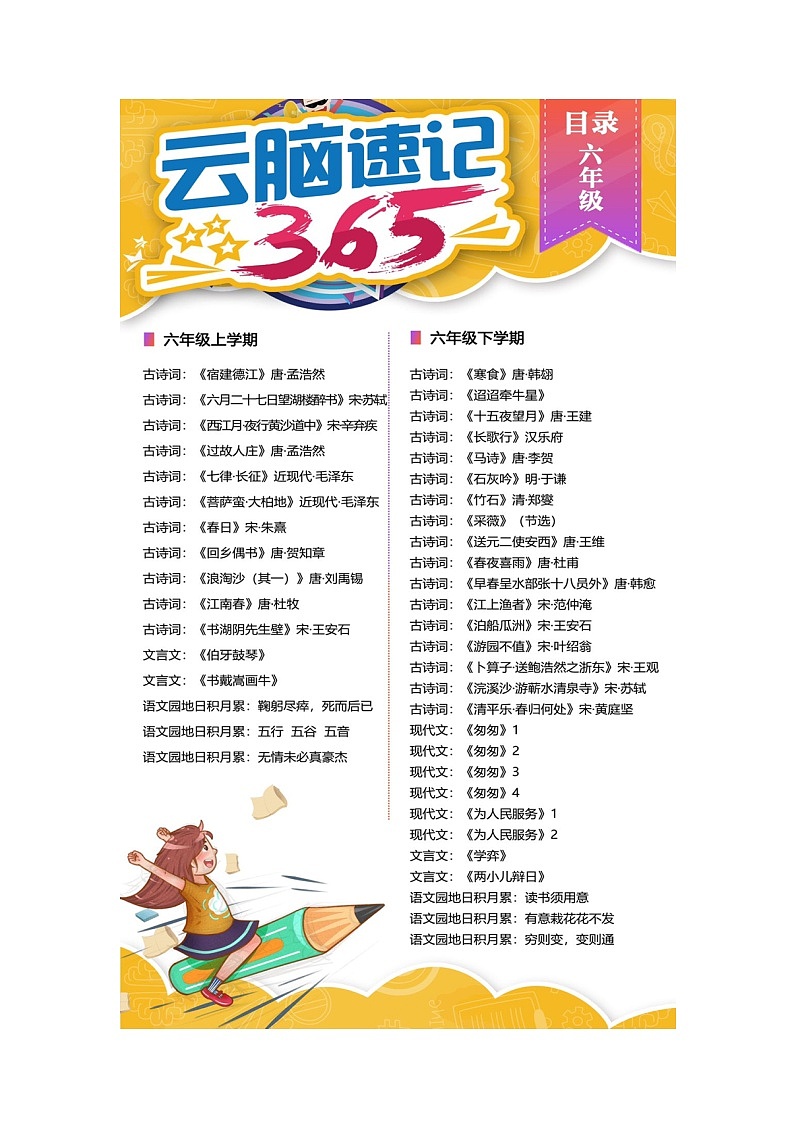 部编版六年级上册语文速记目录第1页