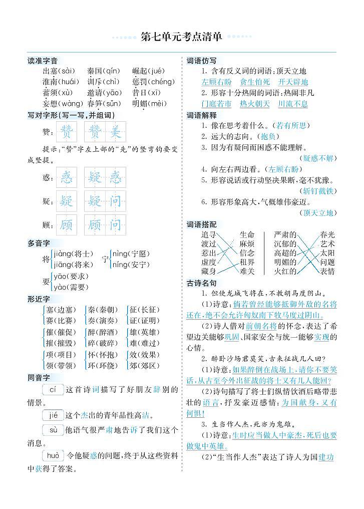 24-部编语文四年级上册第七单元考点清单第1页