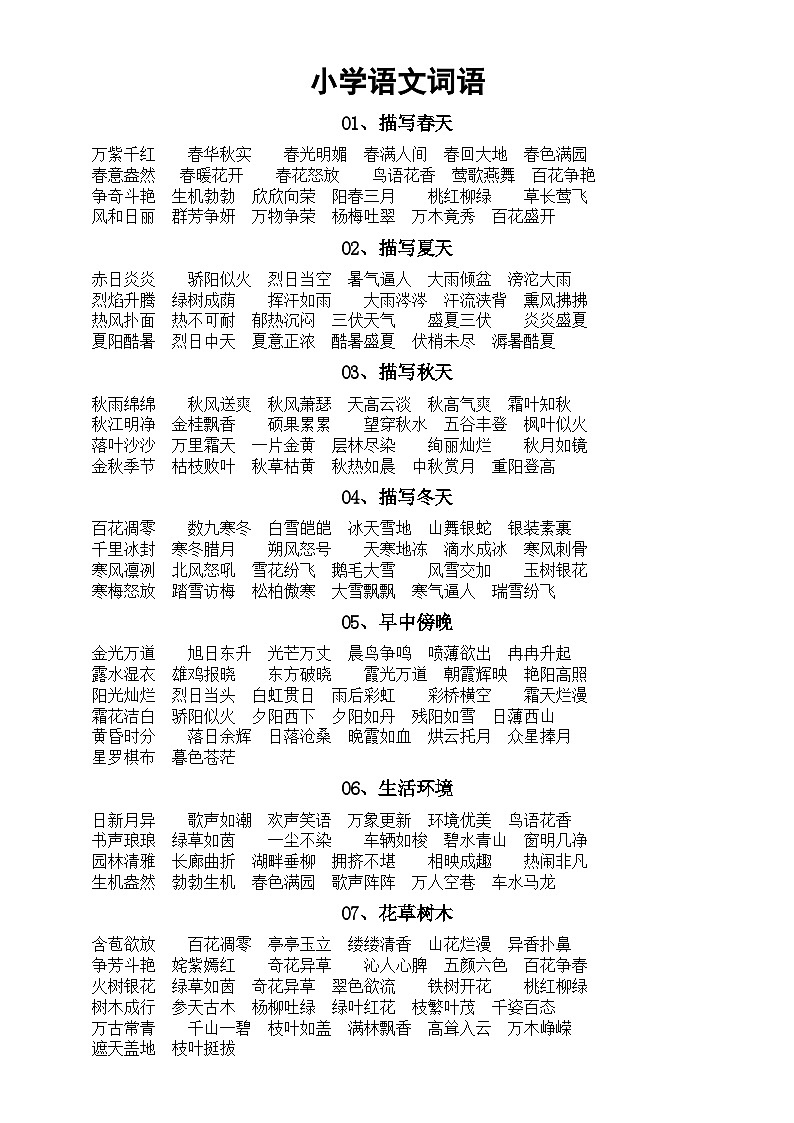 小学语文2023小升初对联和词语汇总 试卷02