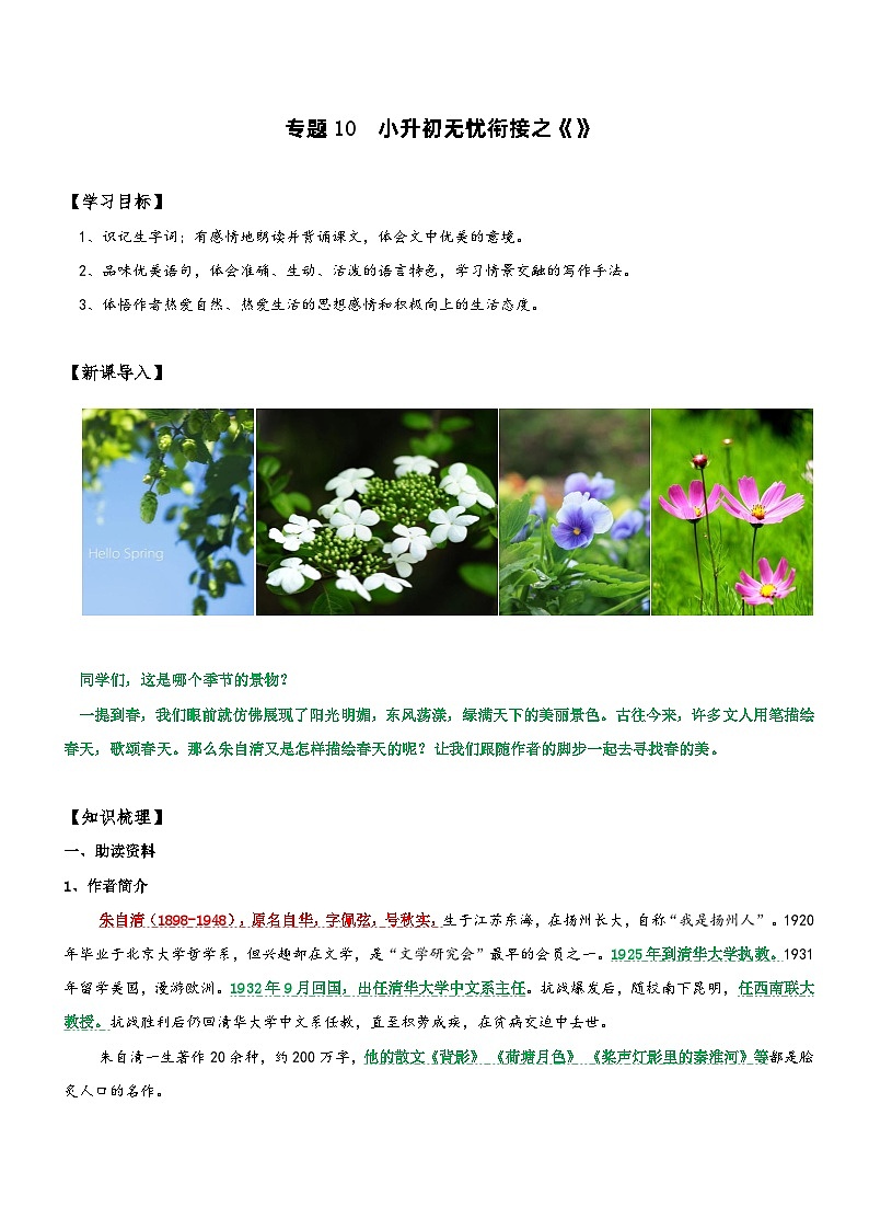 专题10  同步讲义：《》新课预习-小升初语文无忧衔接（解析版）第1页