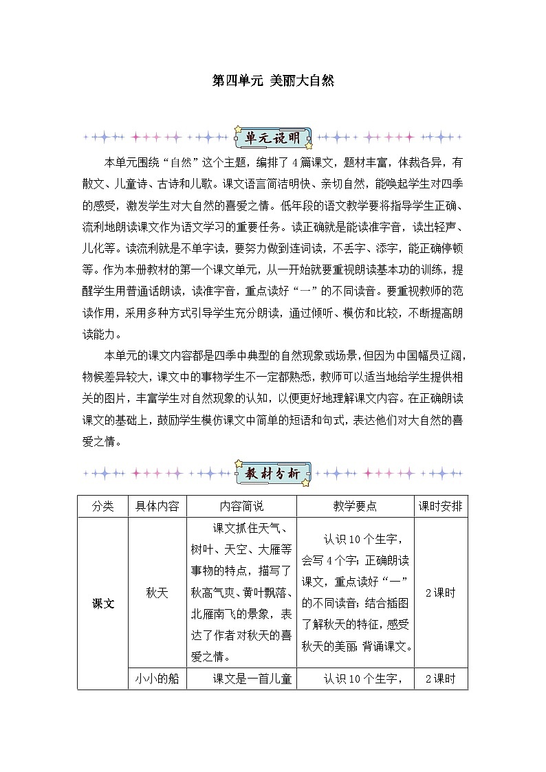 新人教版小学一年级语文上册第四单元教案01