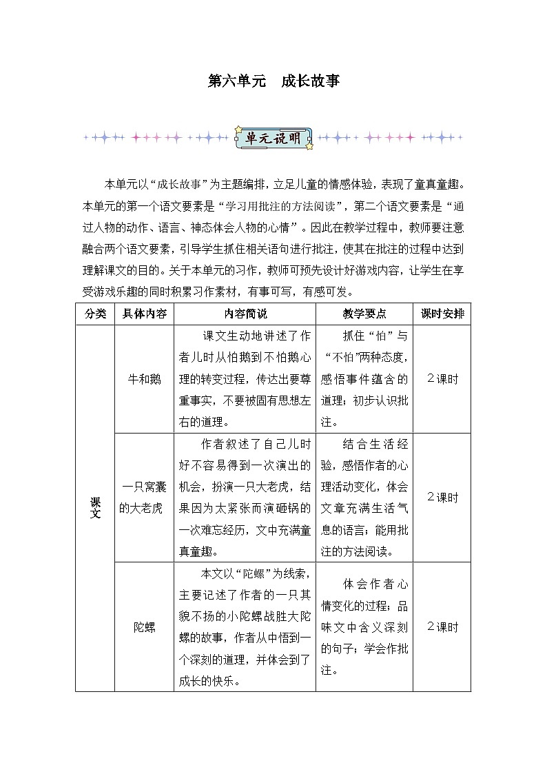 新人教版小学四年级语文上册第六单元教案01