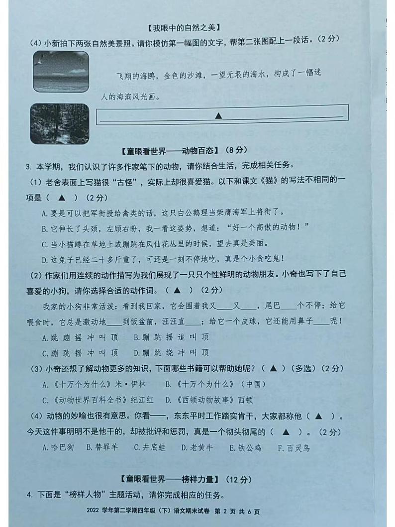甘肃省定西市通渭县通和小学2022-2023学年四年级下学期期末语文试卷02