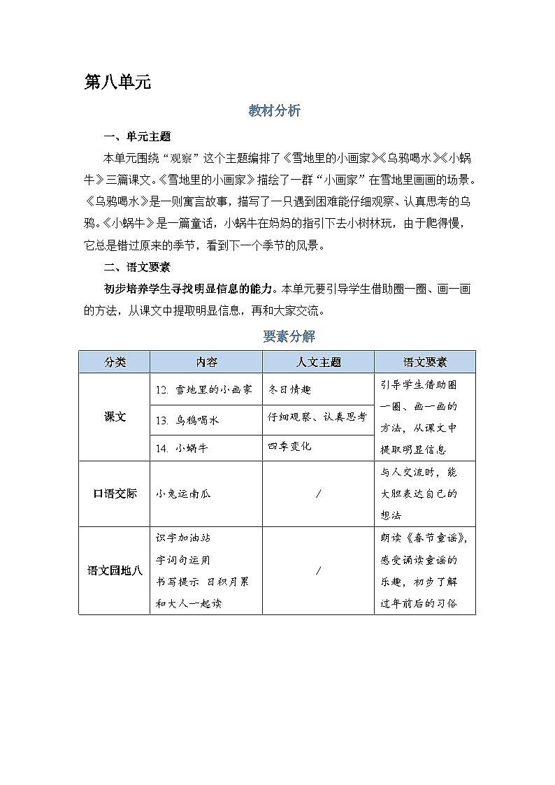 人教部编语文1上 单元教学总览（教案）第1页