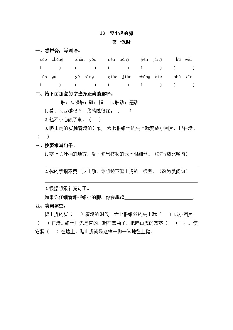 部编版四上语文  10 《爬山虎的脚》  课件+教案+练习+素材01