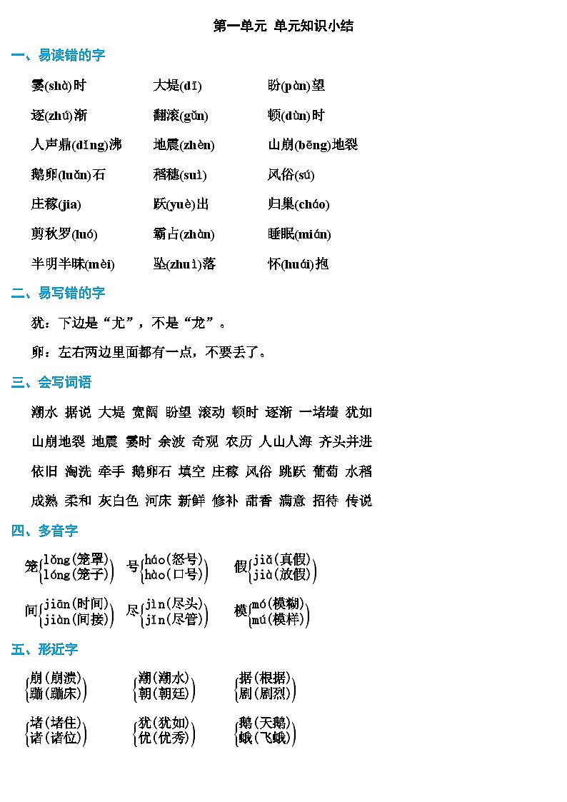 部编版四年级上册语文期末知识点汇总第1页