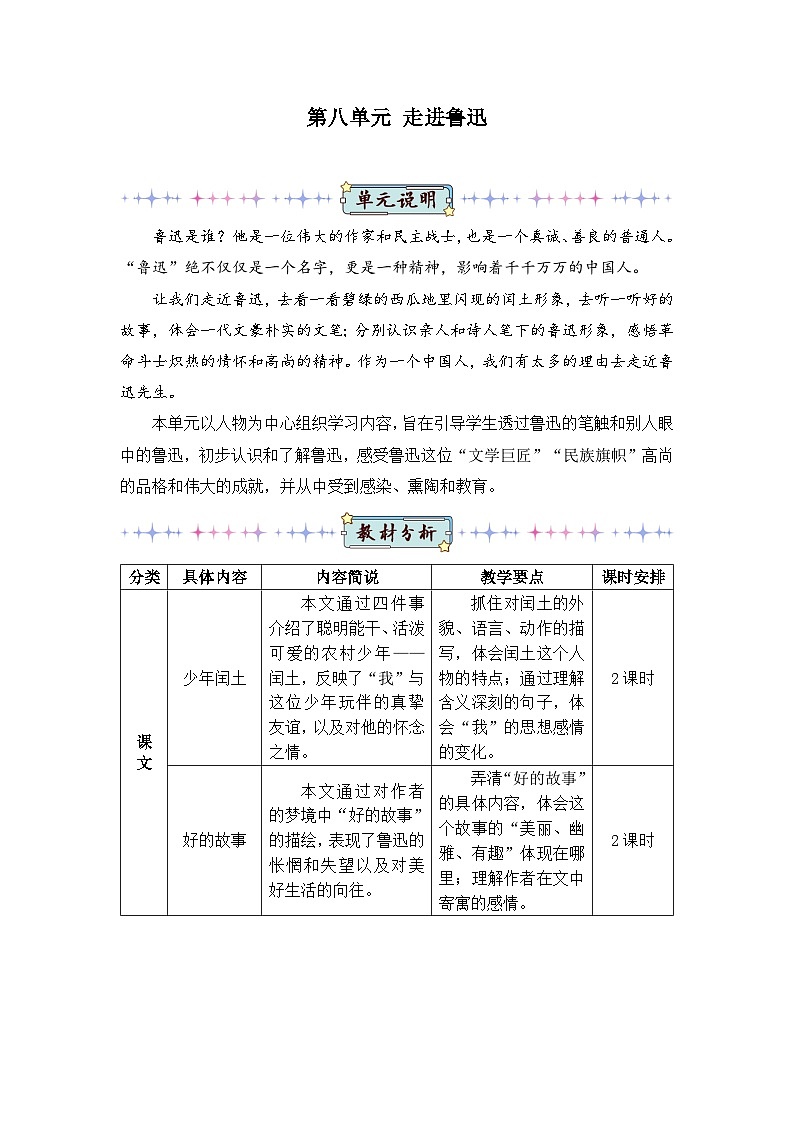 新人教版小学六年级语文上册第八单元教案第1页