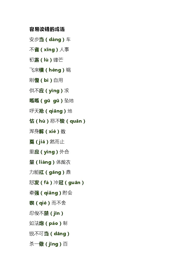 小学语文75个容易读错、写错、用错的成语第1页