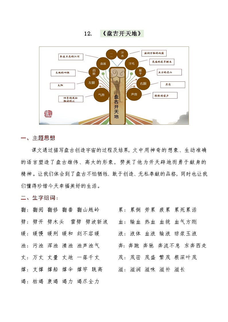 【单元复习讲义】部编版语文四年级上册-第4单元复习讲义（知识梳理+检测）02
