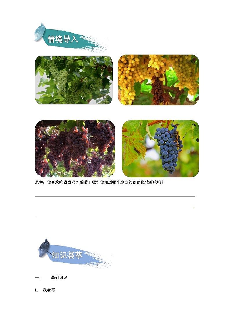 【知识精讲精练】部编版语文二年级上册-课文（三）课文11：葡萄沟 知识点讲义+练习（教师版+学生版）02